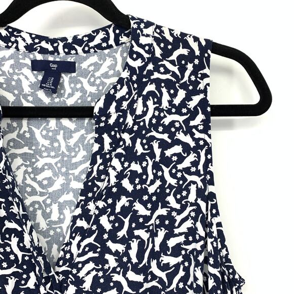 Gap Factory A-Line Dress Womens Size Medium Sleeveless Cat Print Navy White - Picture 3 of 6
